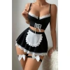 Arias Closet Siyah Beyaz Bacak Aksesuarlı Büstiyerli Fantezi Hizmetçi Kostümü