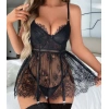 Arias Closet Siyah Dantel İşlemeli Jartiyerli Gecelik Takımı