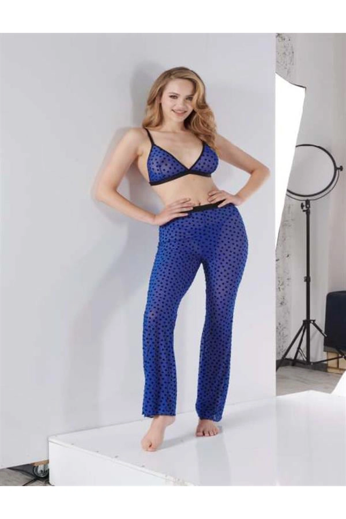 Arias Closet Mavi Transparan Fantezi Sütyen Pijama Takımı