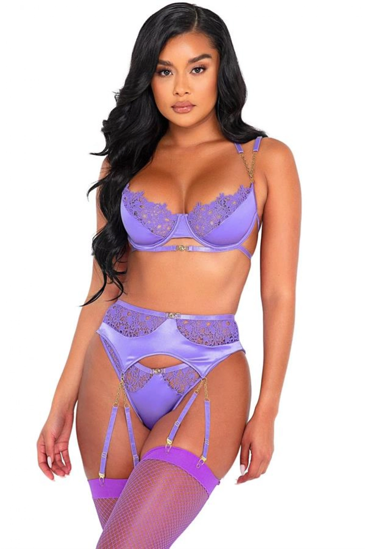 Arias Closet Mor Dantel İşlemeli Zincir Detaylı Fantezi Jartiyer Takımı