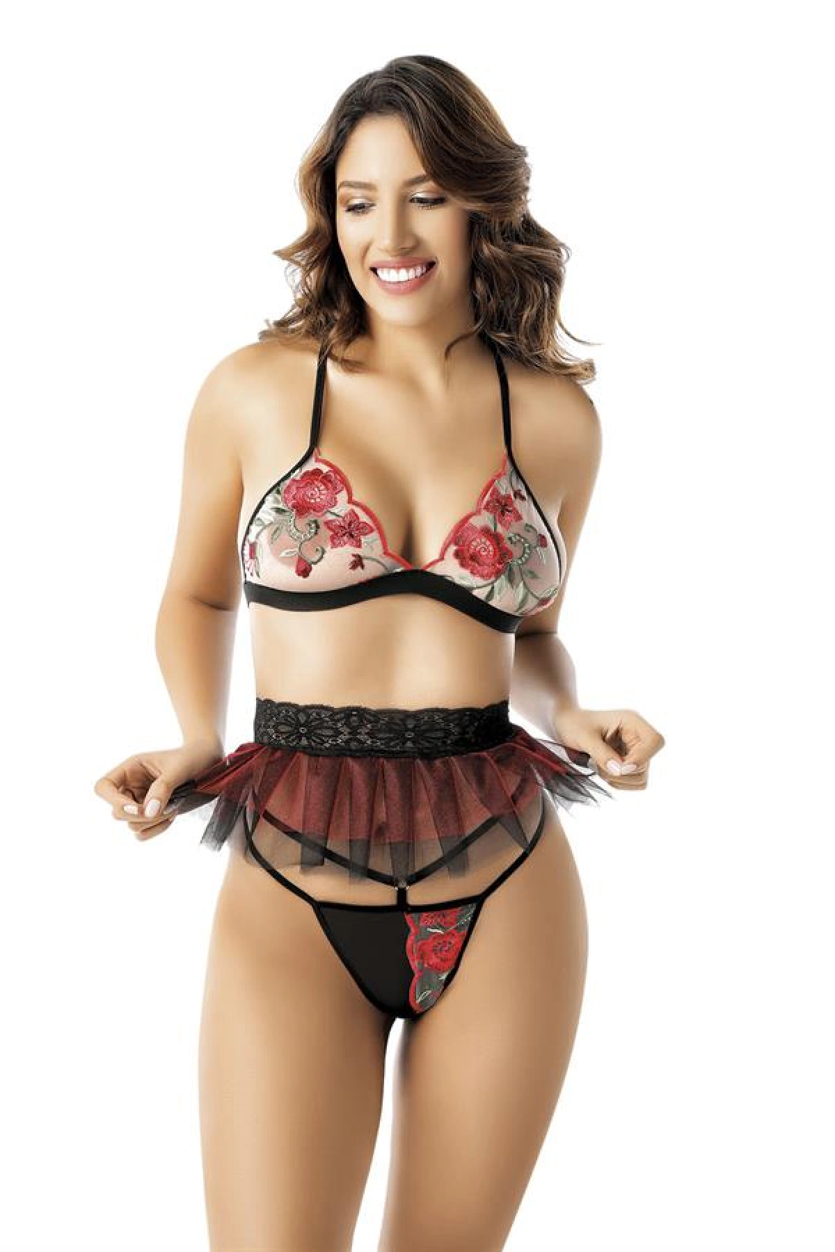 Arias Closet Nakış Detaylı Fantazi Sütyen Tanga String Takımı