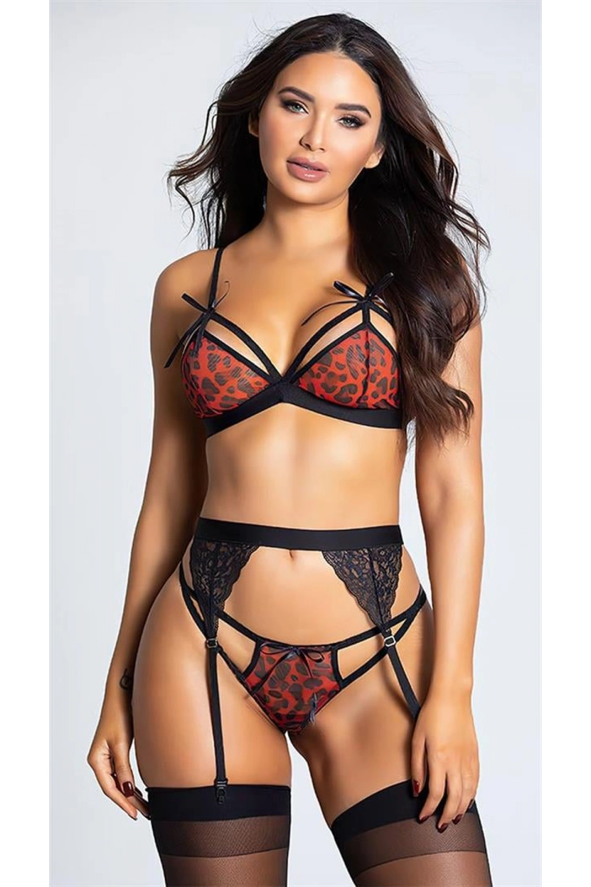Arias Closet Özel Tasarım Leopar Desenli Dekolteli Fantezi Jartiyer Takımı