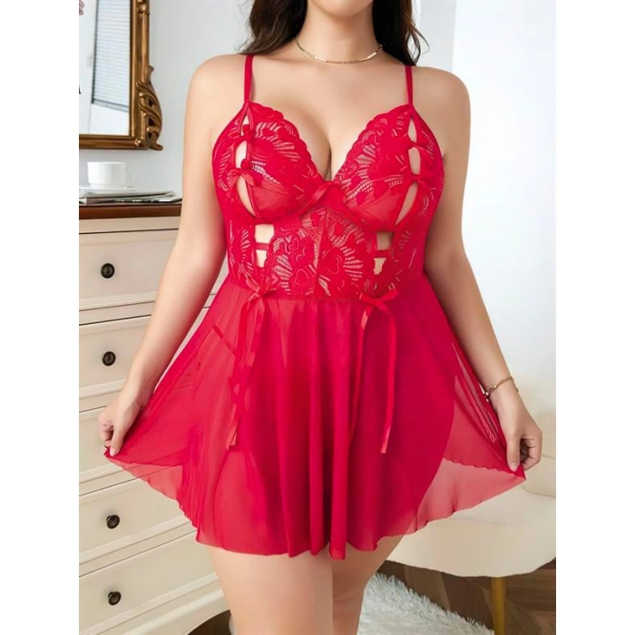 Arias Closet Büyük Beden Göğüs Kısmı Fiyonklu Dekolteli Fantezi Gecelik