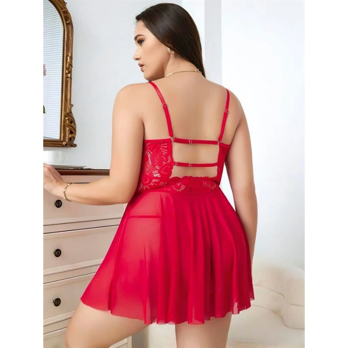 Arias Closet Büyük Beden Göğüs Kısmı Fiyonklu Dekolteli Fantezi Gecelik