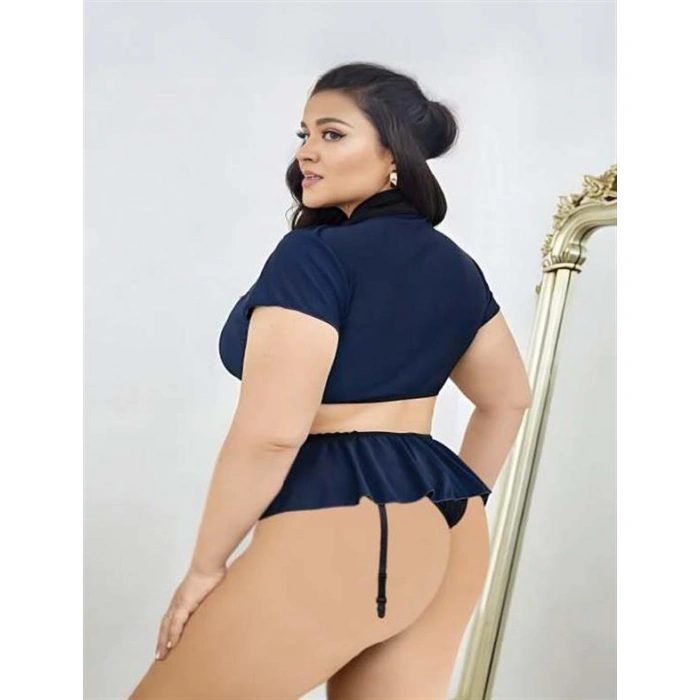 Arias Closet Büyük Beden Lacivert Göğüs Detay Büstiyerli Kravatlı Mini Etekli Fantezi Polis Kostümü