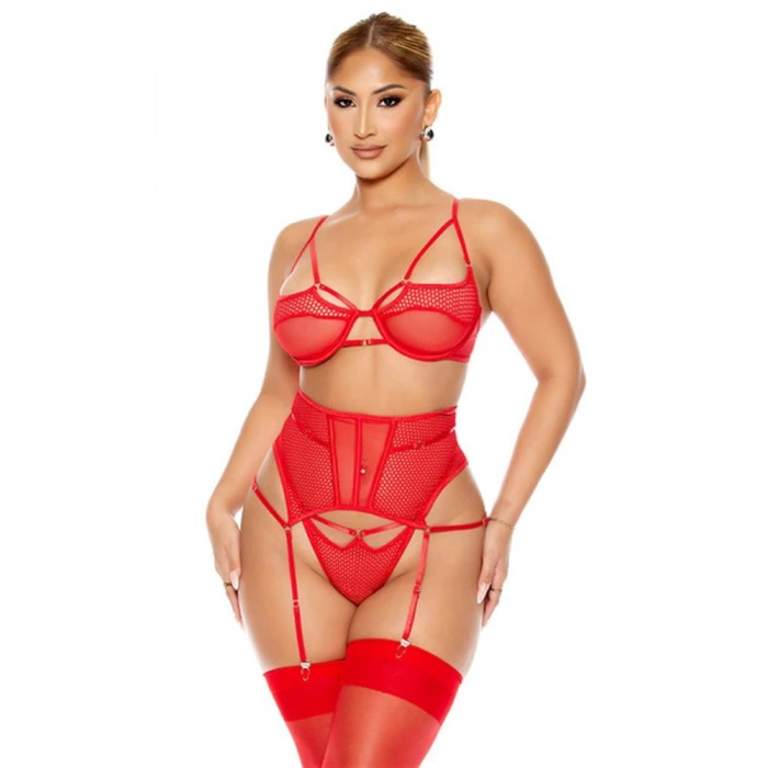 Arias Closet Fantezi File Tül Detaylı Kırmızı Jartiyer  Takım