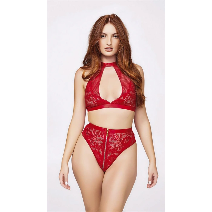 Arias Closet Fermuar Detaylı Kırmızı Sütyen Külot Takım