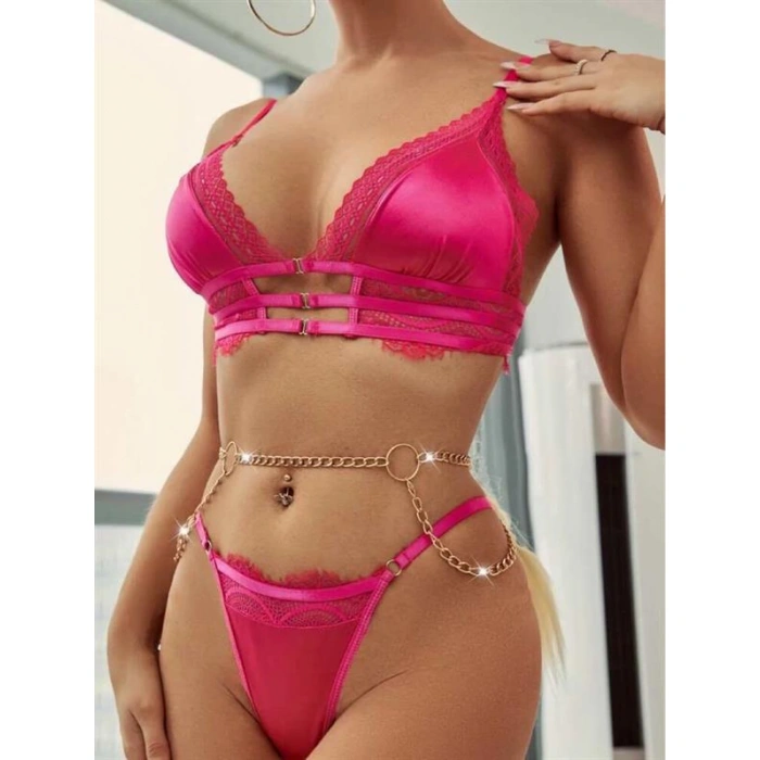 Arias Closet Fuşya Zincir Detaylı Fantezi Sütyen Takımı