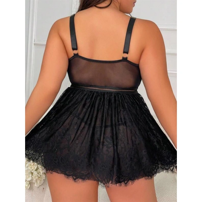 Arias Closet Özel Tasarım Büyük Beden Fantezi Zincir Detaylı Dantelli Gecelik