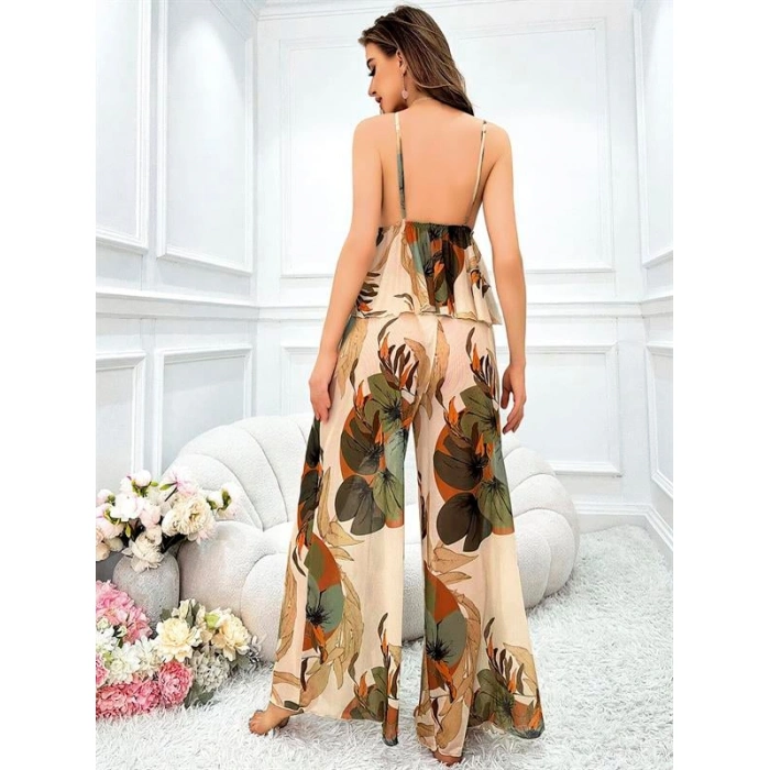 Arias Closet Özel Tasarım Çiçek Desenli Salaş Şık Dekolteli 2li Takım