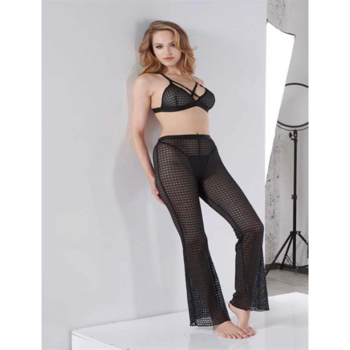 Arias Closet Siyah Transparan Göğüs İp Detaylı Fantezi Sütyen Pijama Takımı