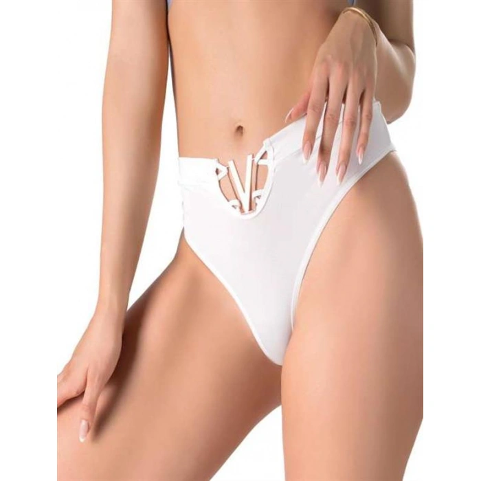 Arias Closet Beyaz V Metal Aksesuarlı Yüksek Bel String Tanga