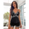 Arias Closet Beyaz Dantel İşlemeli Siyah İnce Askılı Saten Şortlu Takım