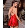 Arias Closet Kırmızı Dantel İşlemeli İnce Askılı Sırt Dekolteli Saten Mini Gecelik