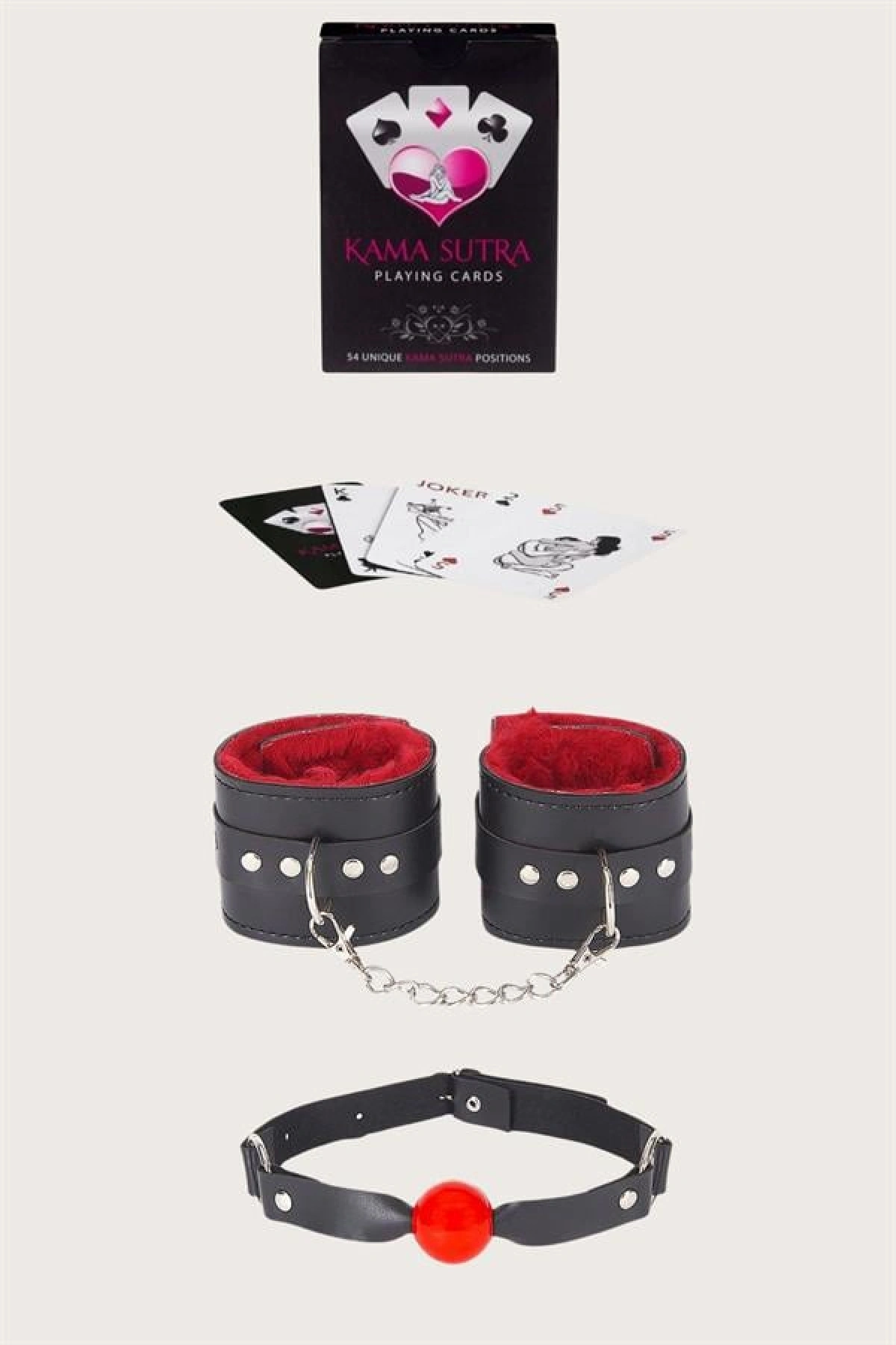 Arias Closet Sexy Görselli Oyun Kartı Kama Sutra Ağız Topu Kelepçe Set