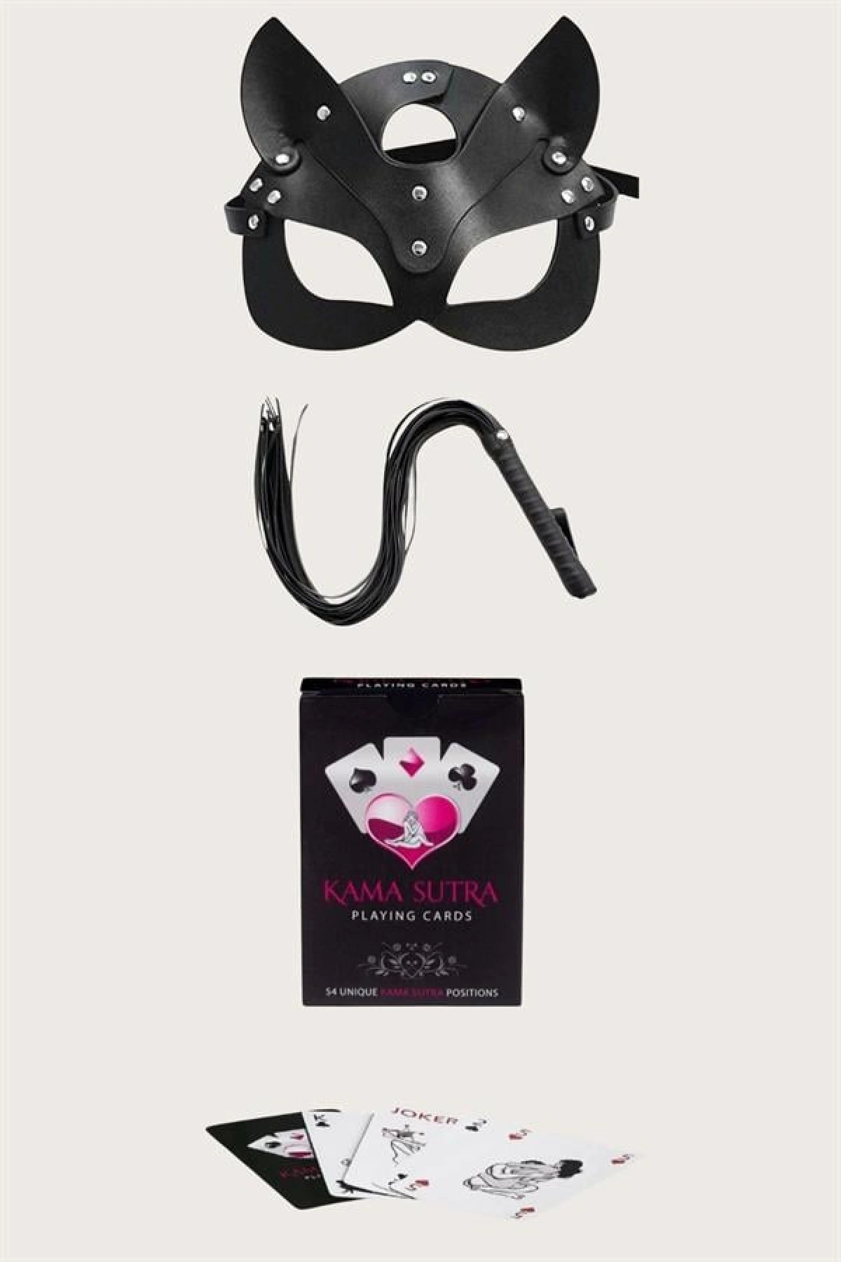 Arias Closet Sexy Görselli Oyun Kartı Kama Sutra Kırbaç Maske Set