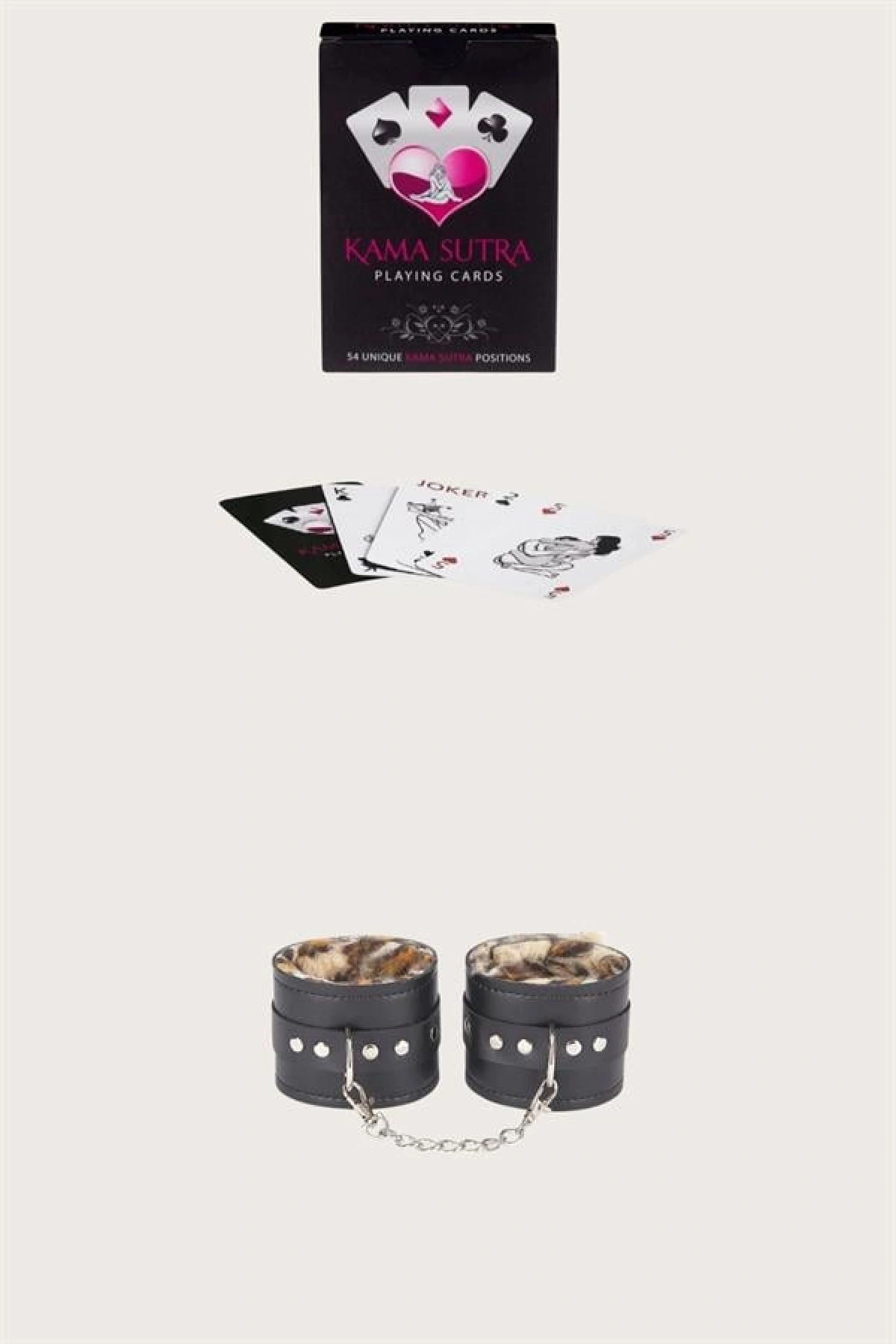 Arias Closet Sexy Görselli Oyun Kartı Kama Sutra Leopar Kelepçe Set