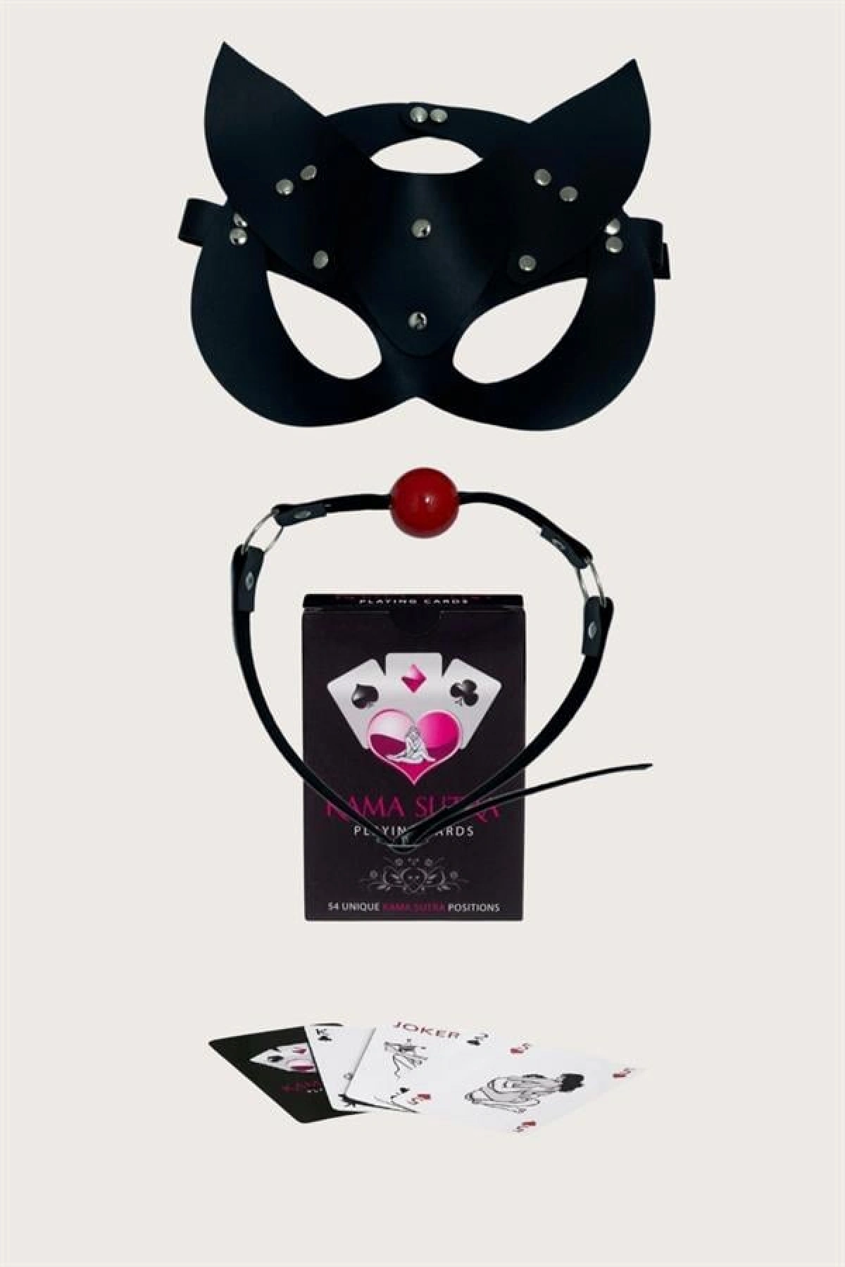 Arias Closet Sexy Görselli Oyun Kartı Kama Sutra Siyah Ağız Topu Maske Set