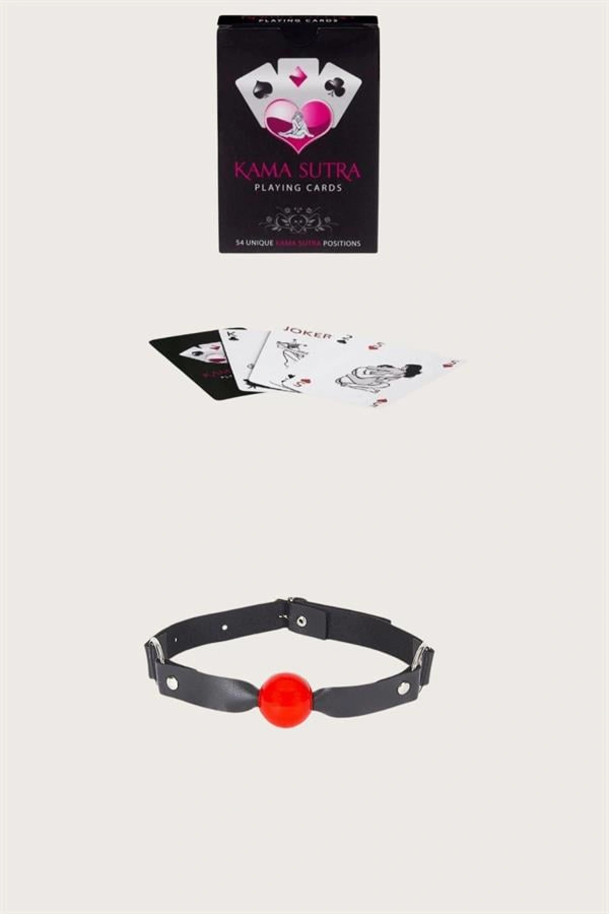 Arias Closet Sexy Görselli Oyun Kartı Kama Sutra Siyah Kırmızı Ağız Topu Set