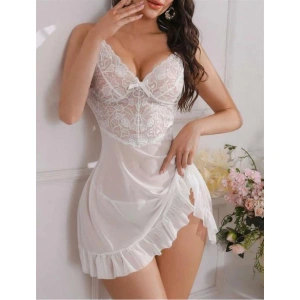 Arias Closet Beyaz Fırfırlı Dantel İşlemeli İnce Askılı Likralı Fantezi Tül Gecelik