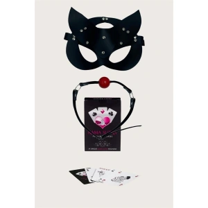 Arias Closet Sexy Görselli Oyun Kartı Kama Sutra Siyah Ağız Topu Maske Set