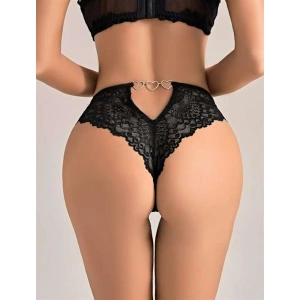 Arias Closet Siyah Dantel İşlemeli Arkası Kalp Detaylı Fantezi String Tanga