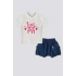 KIZ BEBEK 2 LI KISA KOL T-SHIRT TAKIM - KREM