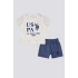 ERKEK BEBEK 2 LI KISA KOL T-SHIRT TAKIM - KREM