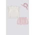 KIZ BEBEK 3 LU KISA KOL T-SHIRT TAKIM - KREM