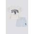 ERKEK BEBEK 2 LI KISA KOL T-SHIRT TAKIM - KREM MAVİ