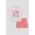 KIZ BEBEK 2 LI KISA KOL T-SHIRT TAKIM - KREM