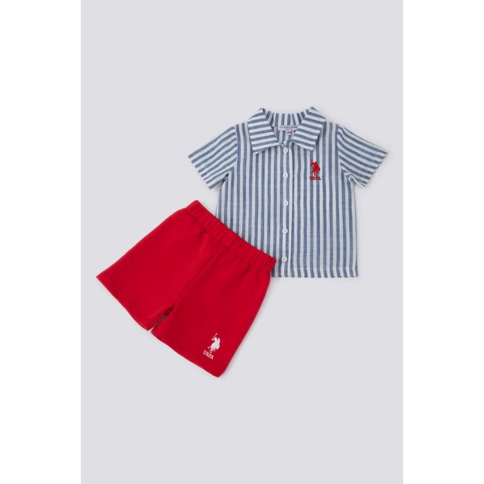 ERKEK BEBEK 2 Lİ KISA KOL T-SHIRT TAKIM - MAVİ ÇİZGİLİ STOK KUMAŞ