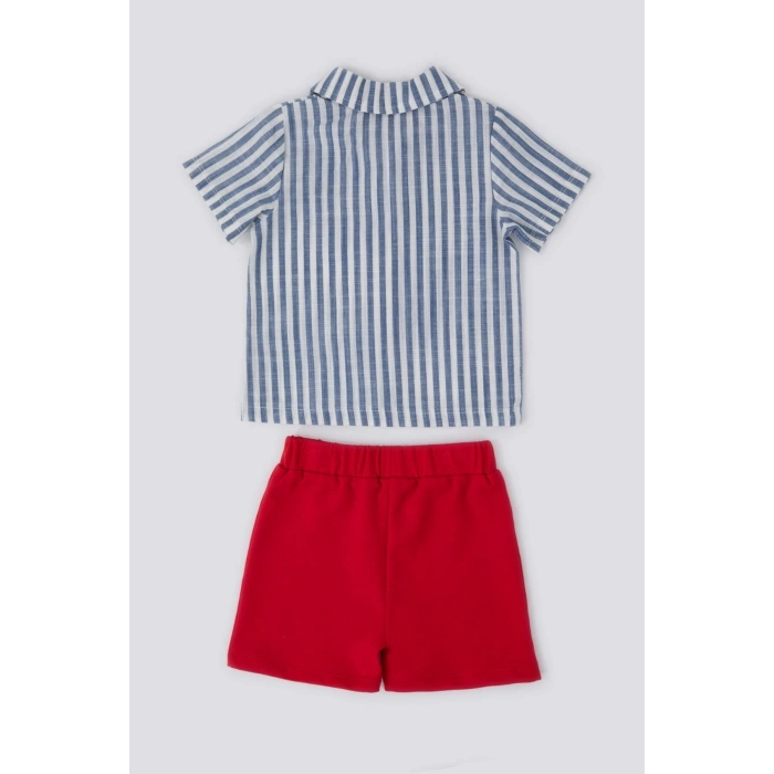 ERKEK BEBEK 2 Lİ KISA KOL T-SHIRT TAKIM - MAVİ ÇİZGİLİ STOK KUMAŞ