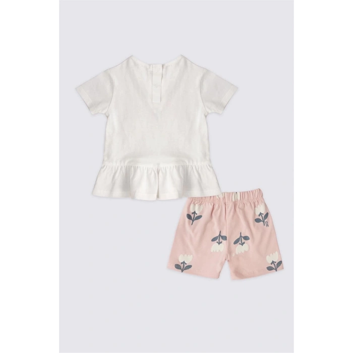 KIZ BEBEK 2 LI KISA KOL T-SHIRT TAKIM - KREM
