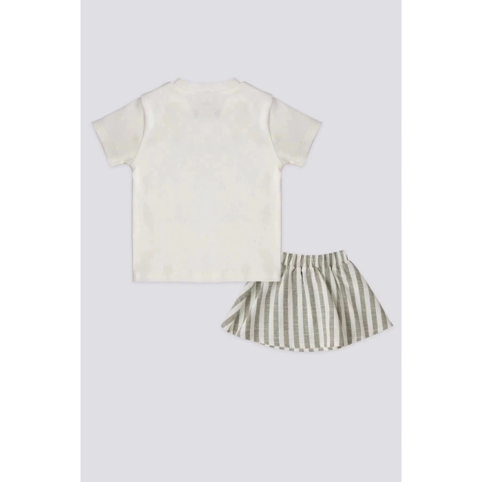 KIZ BEBEK 2 LI KISA KOL T-SHIRT TAKIM - KREM