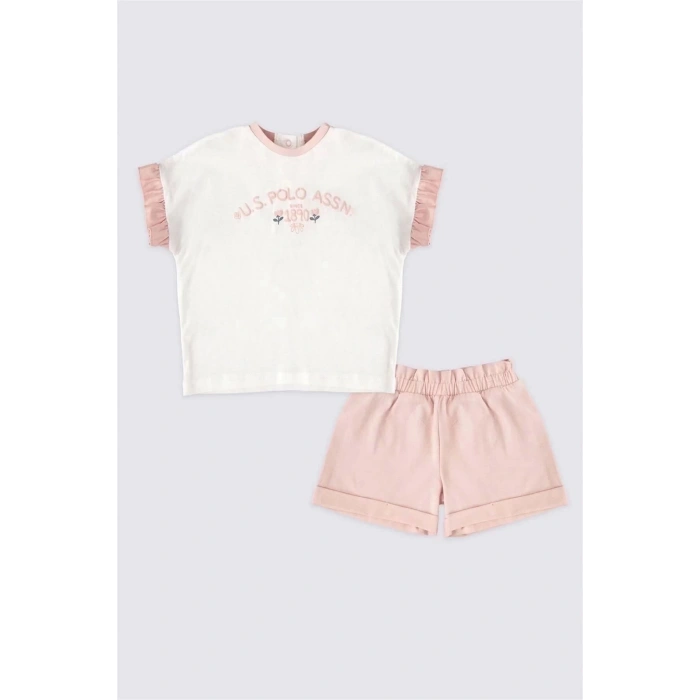 KIZ BEBEK 2 LI KISA KOL T-SHIRT TAKIM - KREM