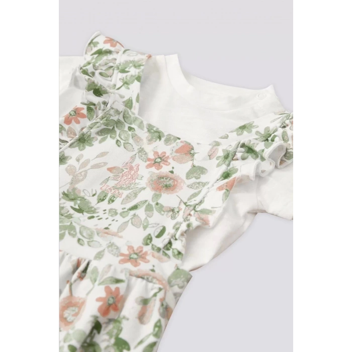 KIZ BEBEK KISA KOL T-SHIRT İKİLİ TAKIM - KREM