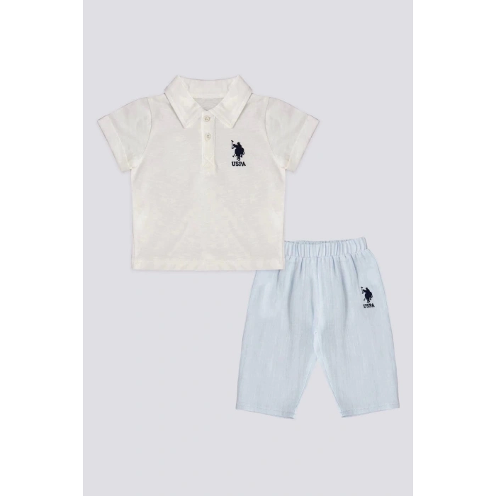 ERKEK BEBEK 2 LI KISA KOL T-SHIRT TAKIM - KREM MAVİ