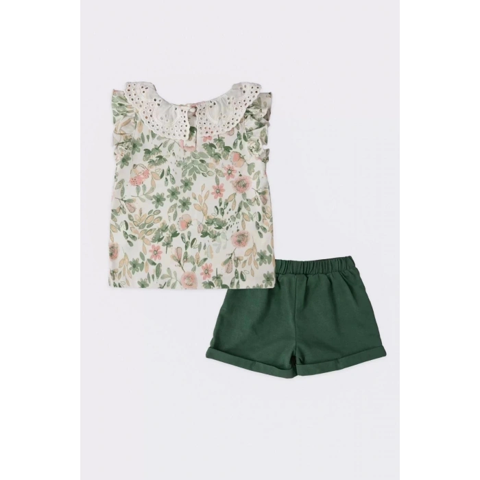 KIZ BEBEK 2 LI KISA KOL T-SHIRT TAKIM - KREM