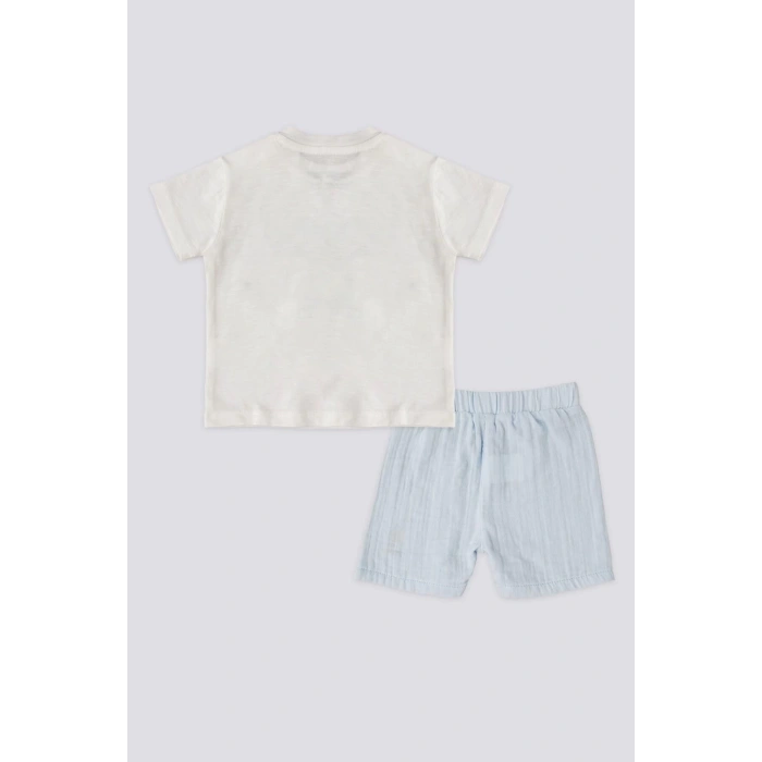 ERKEK BEBEK 2 LI KISA KOL T-SHIRT TAKIM - KREM MAVİ