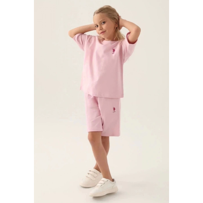 KIZ GARSON BERMUDA TAKIM - TOZ PEMBE