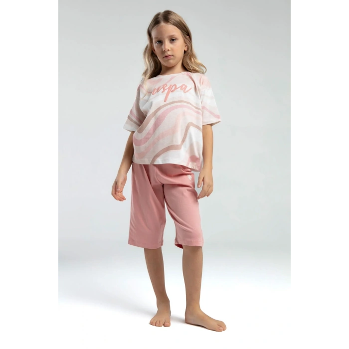 KIZ ÇOCUK KAPRİ TAKIM - BEYAZ/SOMON