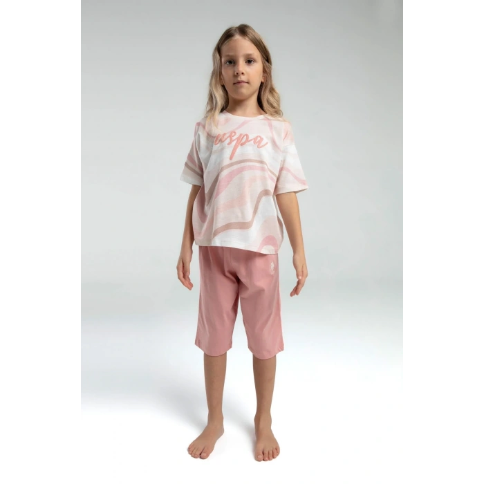 KIZ ÇOCUK KAPRİ TAKIM - BEYAZ/SOMON