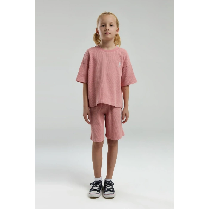 KIZ ÇOCUK BERMUDA TAKIM - RETRO PEMBE