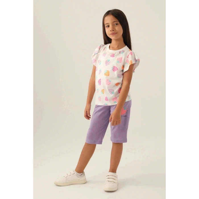 KIZ ÇOCUK KAPRİ TAKIM - KREM LAVANTA