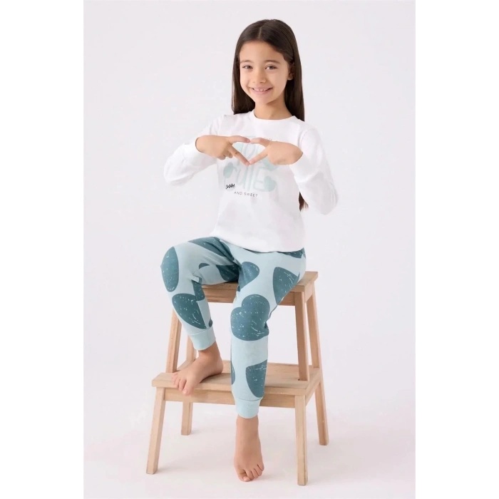 KIZ ÇOCUK İKİLİ TAKIM - KREM SU YEŞİLİ