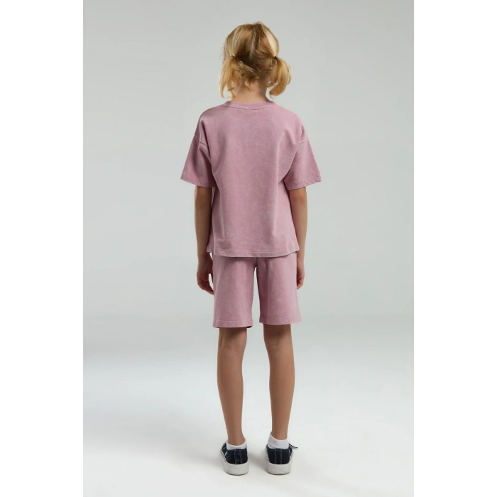 KIZ ÇOCUK BERMUDA TAKIM - RETRO PEMBE