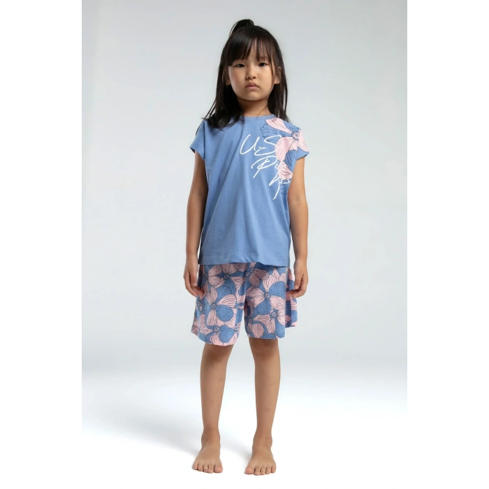 KIZ GARSON ŞORT TAKIM - AÇIK İNDİGO