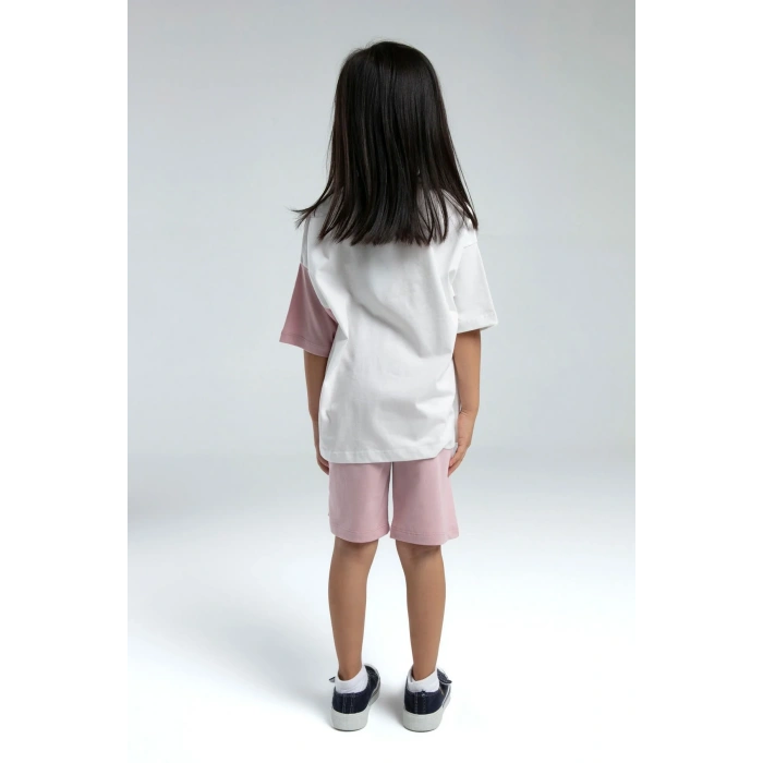KIZ GARSON BERMUDA TAKIM - SOFT PEMBE