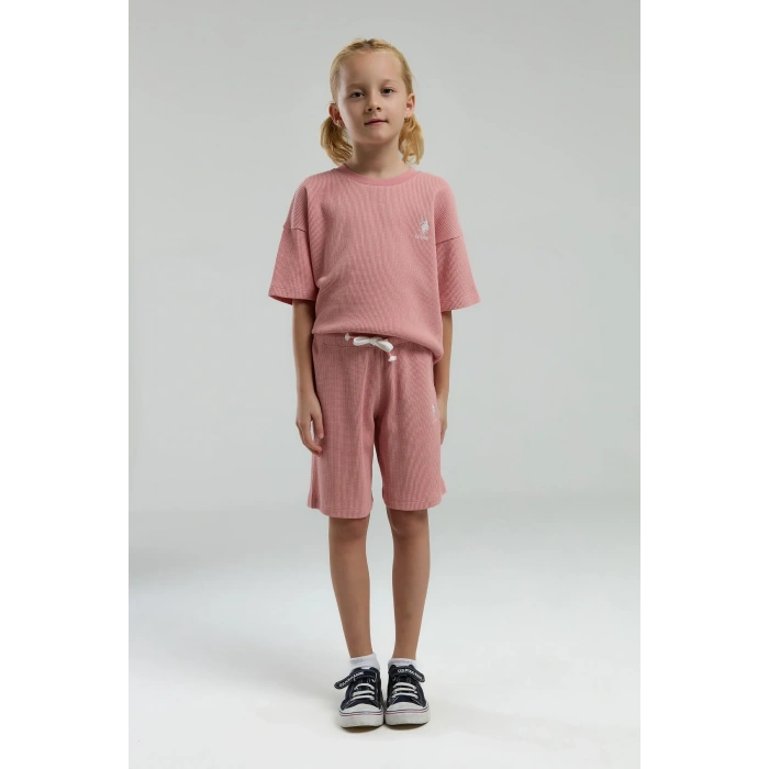 KIZ ÇOCUK BERMUDA TAKIM - RETRO PEMBE